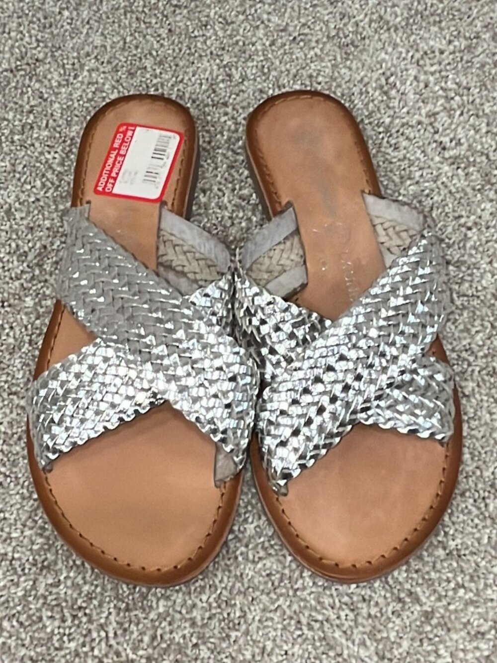 Chinese Laundry Pure Silver Woven Leather Flat Sandal Size 6 NWT